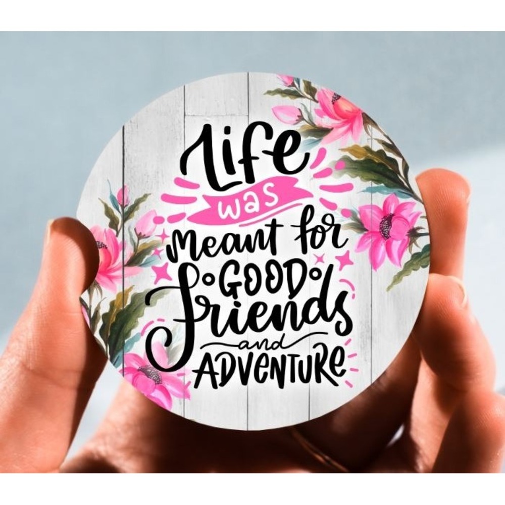 Set of 2‎ Car Coasters, Good Friends And Adventure Coaster, Neoprene Car Coaste